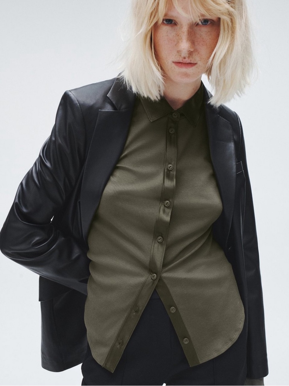 Rag & Bone The Ribbed Mix Media Button Down Color: Olive - Small NWT